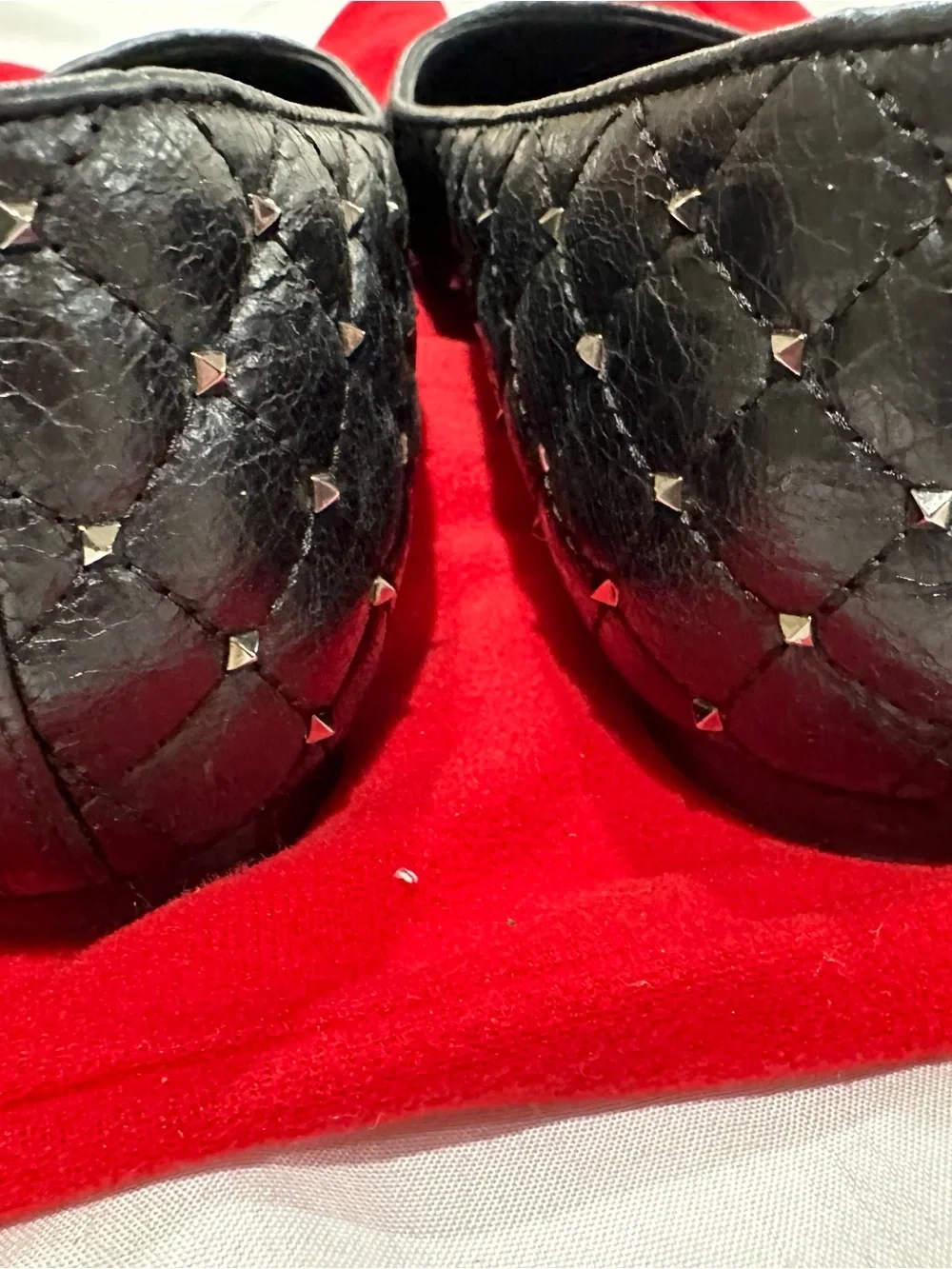 Valentino Garavani Black Quilted Flats with Silver Pointed Caps